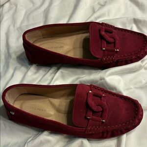 ANTONIO MELANI Wine Suede Chain-Accent Loafers